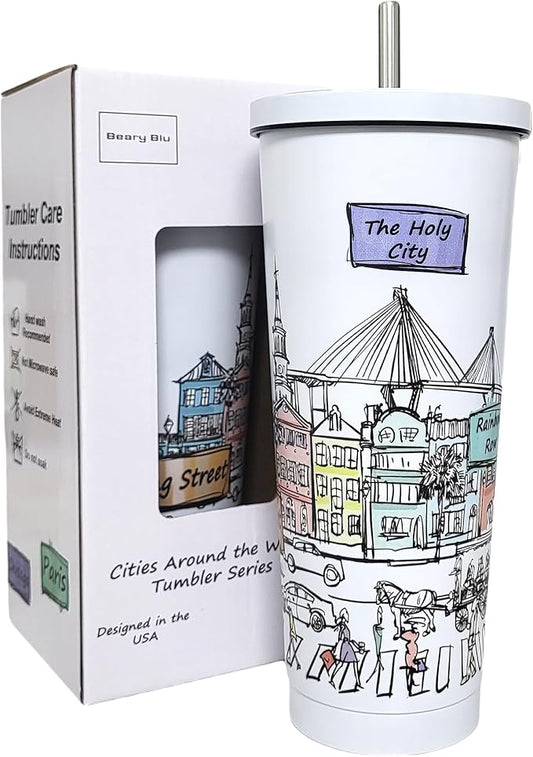 Cities Around the World 25 Oz Tumbler Series - Designed in the USA - Vacuum Insulated Tumbler with Lids & Straw - Stainless Steel Coffee Water Travel Mug, Cup for Hot Cold Drink (Charleston)