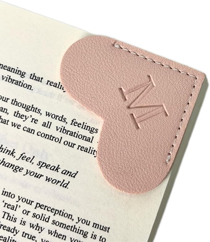 Personalized Leather Book Marks, Heart Bookmark, Unique Cute Handmade Letter Bookmarks Accessories for Reading Women, Teacher, Student, Book Lovers Book Mark Gifts (Pink, M)