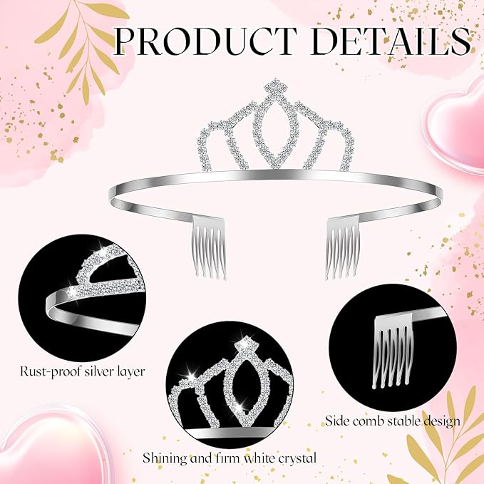 Lyrow 30 Pcs Tiara Crowns for Women Bulk Princess Headband Crystal Queen Crown with Combs Headband Silver Princess Tiaras for Birthday Wedding Halloween Christmas