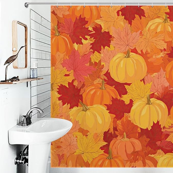 Autumn Pumpkins Fall Thanksgiving Shower Curtain Waterproof Washable Fabric Bathroom Shower Curtains for Bathroom Decorations Home Indoor Decor 72x72Inch