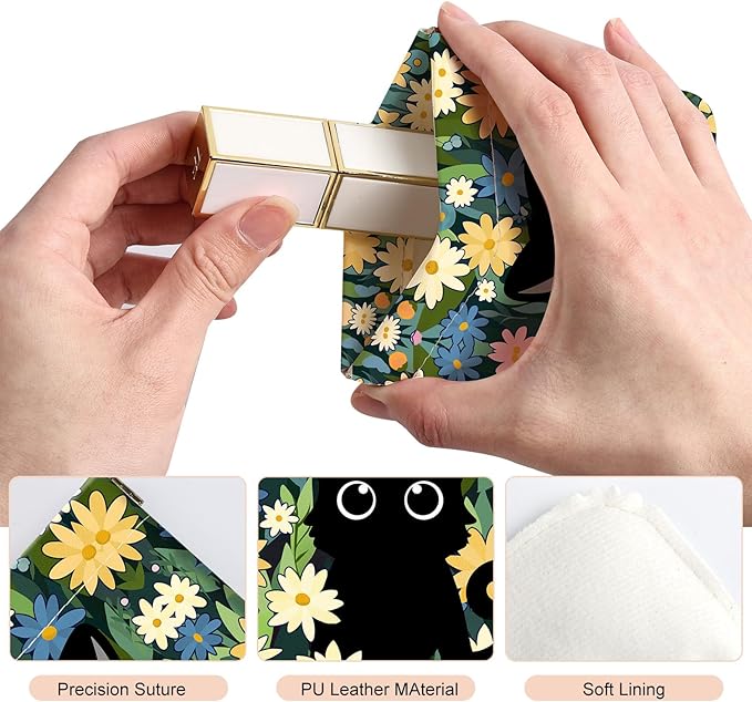 2Pcs PU Leather Small Squeeze Coin Purse Pouch Mini coin Bag Unique And Cute Wallet Cosmetic Bags Change Bag For Women Girls Men （Flowers and Black Cats