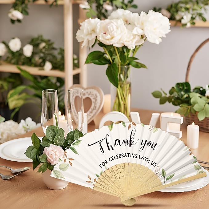 50 Pcs Wedding Foldable Hand Fans Wedding Party Favor with Bag Something Blue Before I Do Handheld Fans Thank You for Celebrating with Us for Bridal Shower Bridesmaid Gift(Greenery)