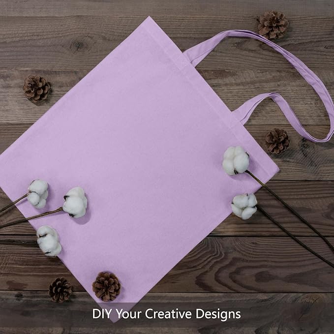 TOPDesign 6-Pack Economical 16"x15" Lavender Cotton Tote Bags, Lightweight Medium Reusable Grocery Shopping Cloth Bags, Suitable for DIY, Advertising, Promotion, Gift, Activity