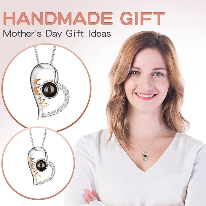 SUPHELPU Personalized Mother's Day Gifts for Mom From Daughter - Custom Photo Necklace With Picture Inside - Projection Necklace for Mom - Memorial Gift