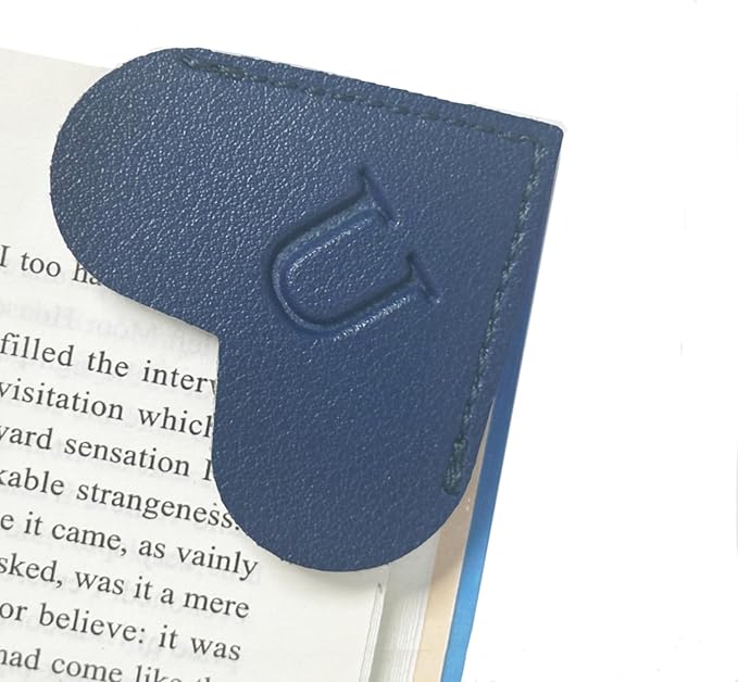 MOTEERLLU Personalized Leather Heart Bookmark with Initials, Cute Custom Corner Bookmarks for Reading Women, Men, Kids, Teachers, Book Lovers Gifts(Blue U)