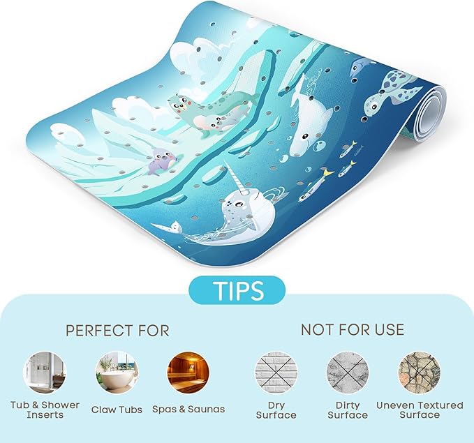 SHUCHING Polar Animal Bath Mat for Tub Non Slip-40 X 16 Inch, Baby Kids Bathtub Mat Non Slip, Toddler Long Shower Mat for Bathroom