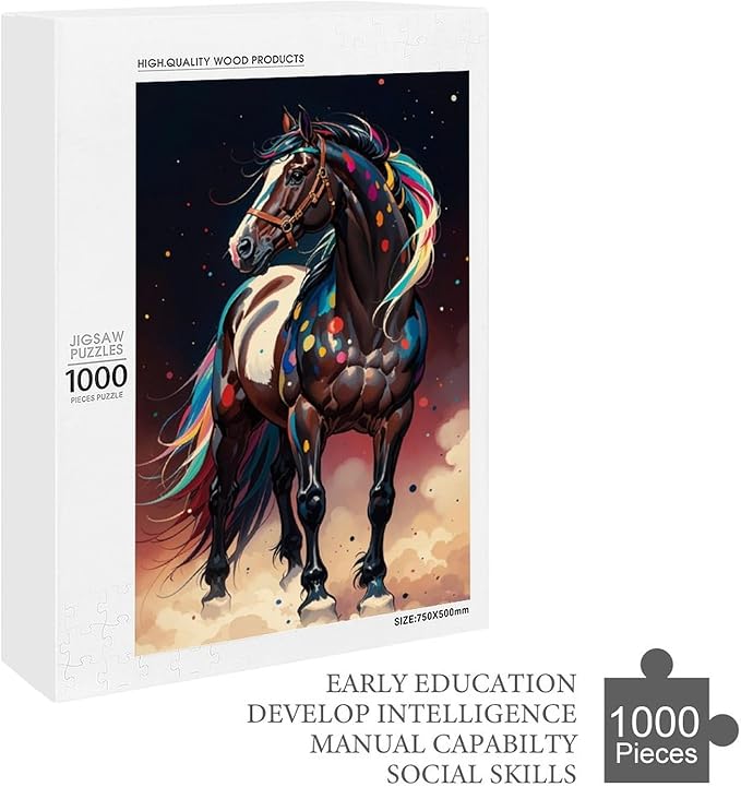 Jigsaw Puzzles for Adults 1000 Piece - Colorful Horses Themed Wooden Puzzles，Stress Relief Games，Puzzle Games Challenge Puzzles，Educational Games，Family Puzzles