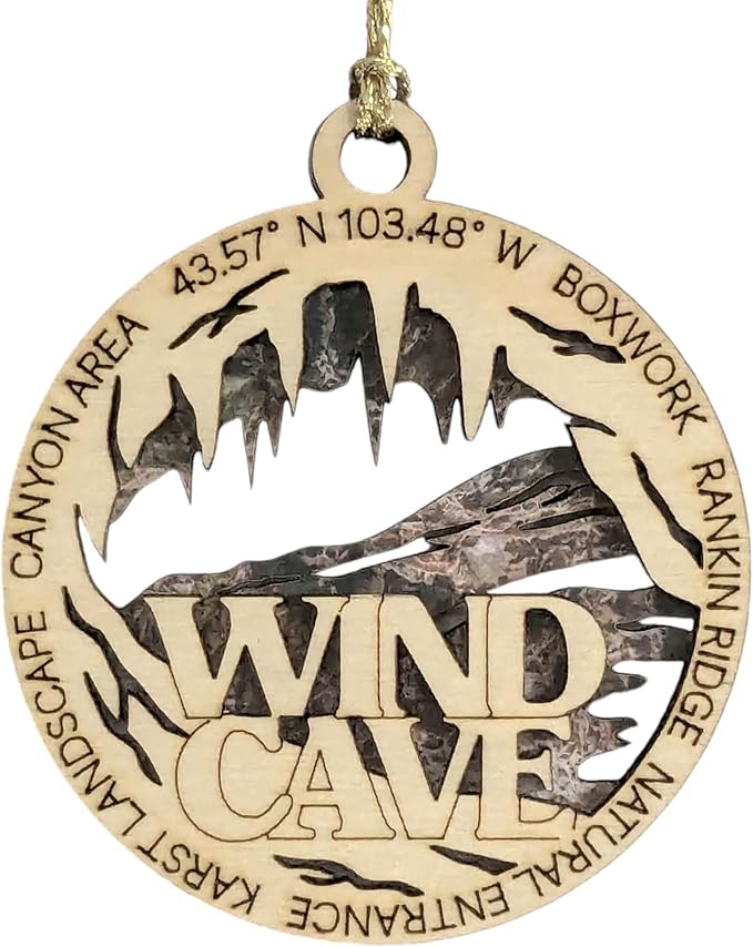 Wind Cave National Park with Natural Entrance - Scene 3" Wood Christmas Ornament- Laser Cut in USA