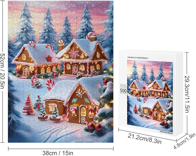 Wooden Puzzle - Christmas Gingerbread House and Candy Jigsaw Puzzles，Wooden Puzzles for Adults 500 Pieces Challenge Puzzles，Educational Games，Family Puzzles，Unique Gifts for Wall Art