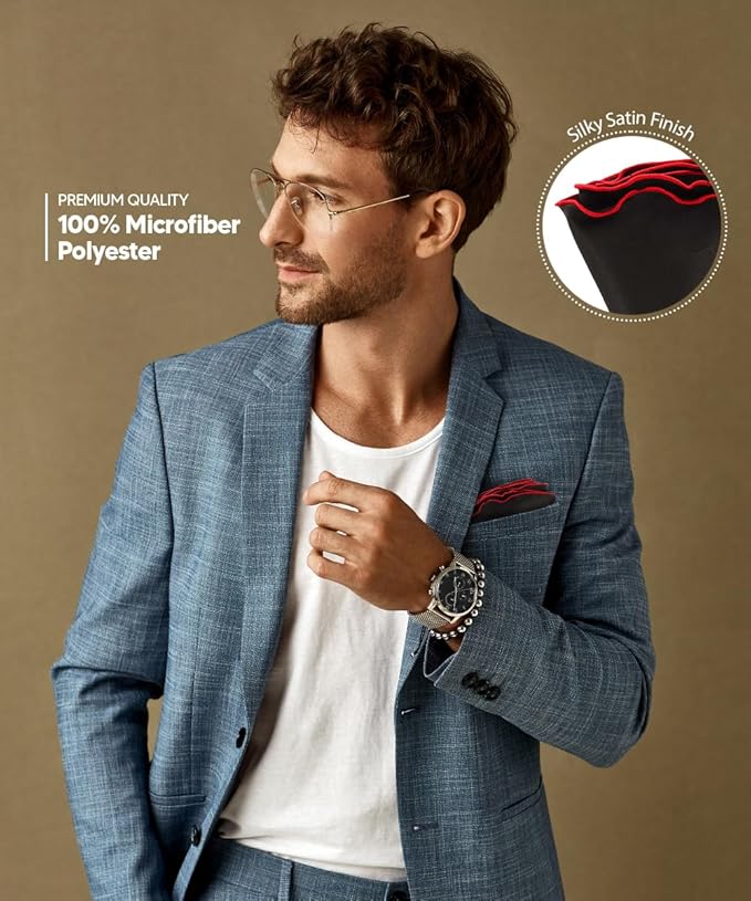 Premium Pre-Folded Four-Point Suit Pocket Square for Men with Sewn Pocket Fold