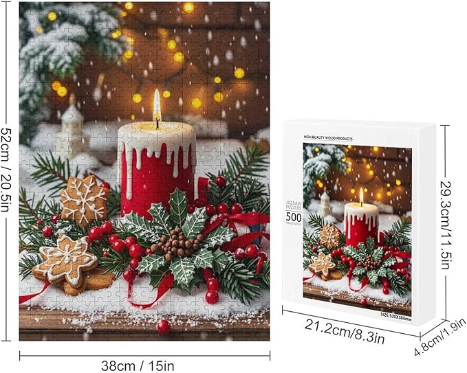 Jigsaw Puzzles for Adults 500 Piece - Merry Christmas，Christmas Candles Wooden Puzzle Puzzle Games， Stress Relief Games，Funny Puzzles，Unique Gifts for Wall Art ，Family Puzzles
