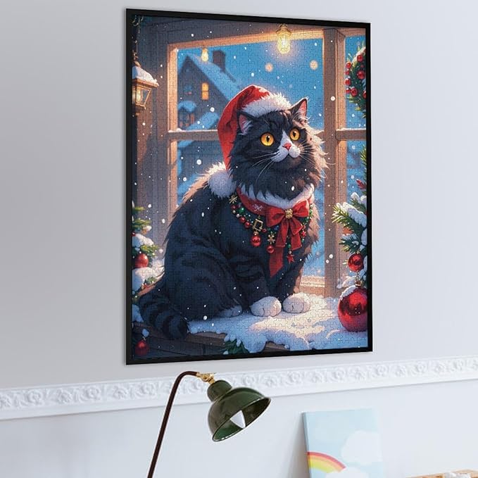 Jigsaw Puzzles for Adults 1000 Piece - Christmas Black Cat Wooden Puzzles, Challenge Puzzles Puzzle Games, Stress Relief Games, Funny Puzzles
