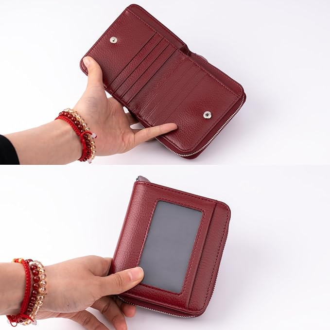 Genuine Small Wallet for Women, Slim RFID Blocking Credit Card Holder with ID Window, Compact Purses for Women with 18 Card Slots
