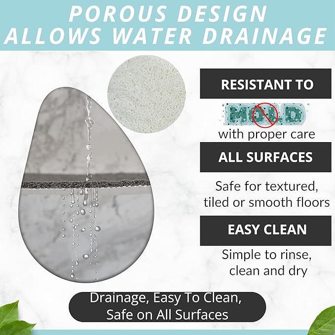 Enkosi Loofah Shower Mat with Drain Hole – Cushioned Anti-Slip Square Bath Mat for Showers, and Bathroom Floors – Textured PVC, Non Slip Safety Pad for Walk-in Stalls and Wet Areas (27x27 White)