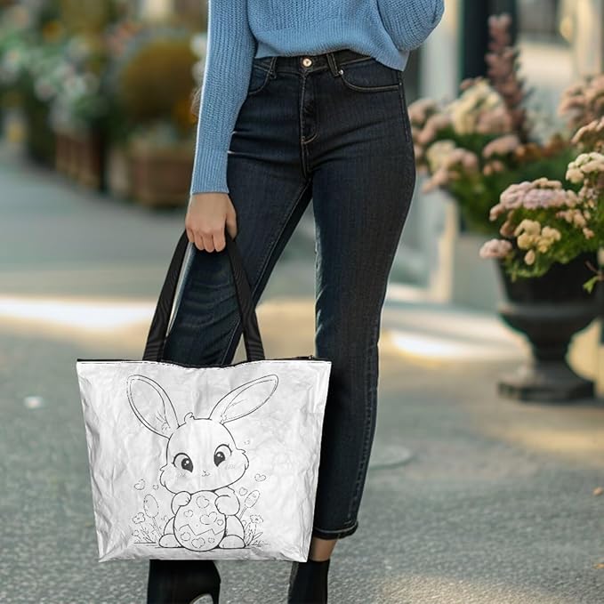 Cartoon Animal Printed DIY Coloring Tote Bag Waterproof Paper Handbags for Women Large Travel Shoulder Bags Purses