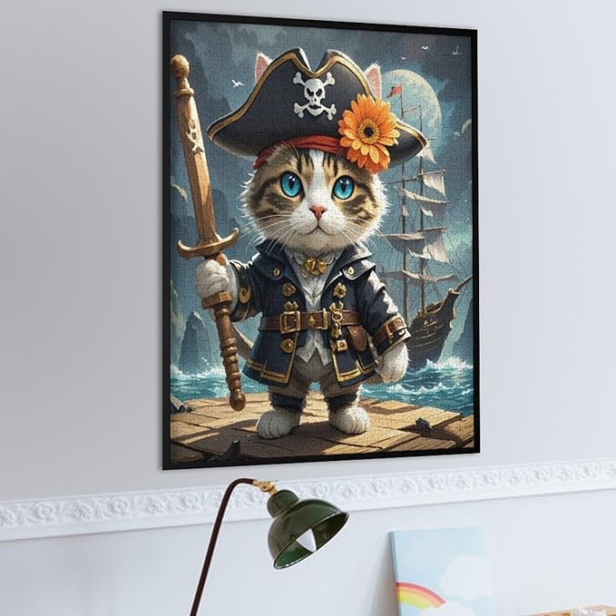 Wooden Puzzle - Classic Pirate Cat Leader Jigsaw Puzzles，Wooden Puzzles for Adults 1000 Pieces Challenge Puzzles，Educational Games，Family Puzzles，Unique Gifts for Wall Art