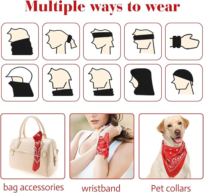 PLULON 30 Pack Bandanas for Men Women, Polyester Novelty Paisley Pattern Bandana Headbands Wristband Neckerchief Cowboy