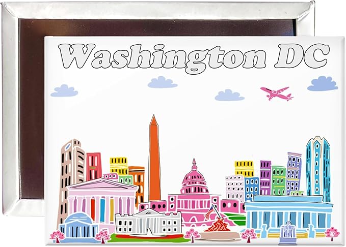 City Themed Artwork Magnet Collection by Beary Blu - Designed in The USA, Collectible Souvenirs Gifts 2.5" x 3.5" (Washington DC)