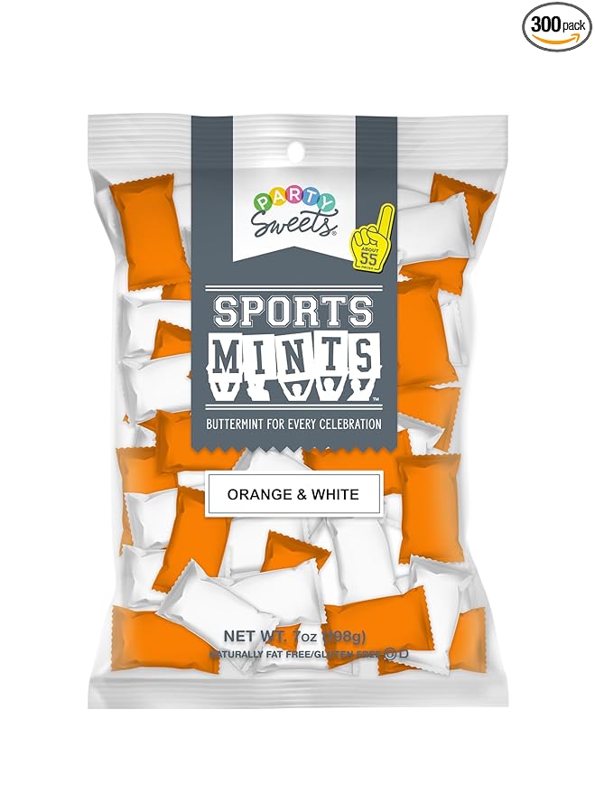 Party Sweets Orange and White Sports Mints by Hospitality Mints, Appx 300 mints, 7-Ounce Bags (Pack of 6)