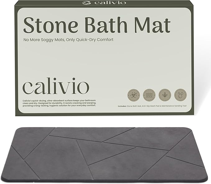 Quick Dry Shower Stone Bath Mat, Super Absorbent & Non-Slip 24 x 16 Inch Diatomaceous Earth Mat, Durable & Easy to Clean Diatomite Bath Mat for Bathroom Floor/Kitchen (Charcoal Gray)