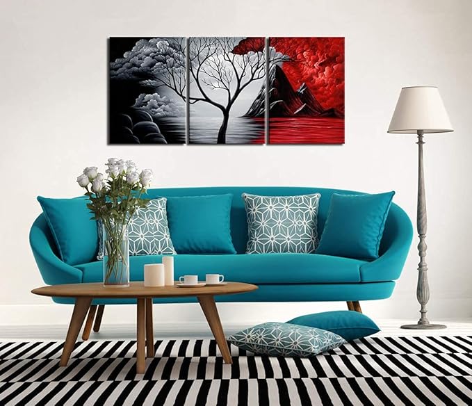 Wieco Art Extra Large The Cloud Tree Modern Gallery Wrapped Giclee Canvas Print Artwork Abstract Landscape 3 panels Pictures on Canvas Wall Art Ready to Hang for Living Room Kitchen Home Decor XL