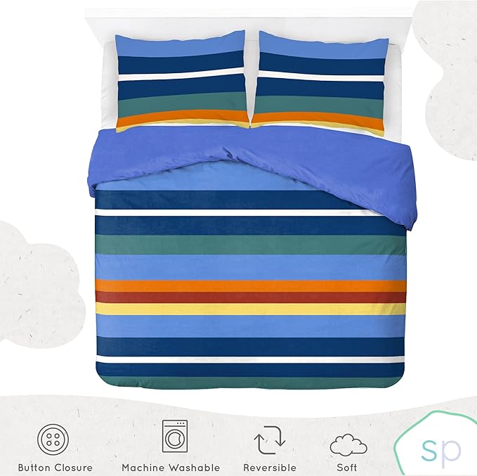 Saturday Park Vintage Stripe Full/Queen Duvet Cover & Sham Set - 3 Piece 100% Organic Cotton Duvet Set - GOTS & Oeko-TEX Certified