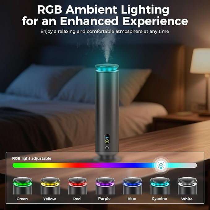 Hotel Scent Diffuser Starter Kit - 1000 Square Feet, 7 Ambient Light Settings, Includes 5 Essential Oils for Hotel Aromatherapy, Hotel Scent Diffuser,for Hotels, Homes, and Large Rooms, Black