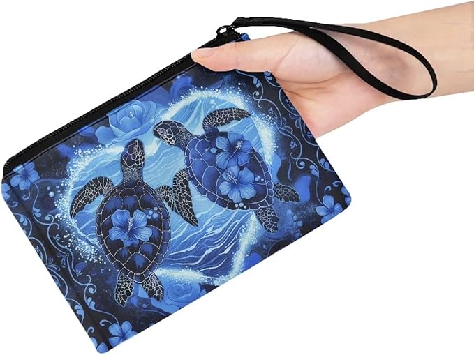 Dolyues Turtle Coin Purse for Kids with Wrist Strap Zipper Wallet Blue Travel Money Bag Handbag Party Clutch Bags Phone Bags Washable Change Pouch