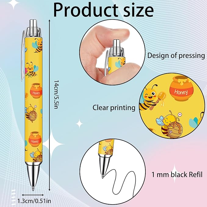 Idealmuzik Bee Pens Set – Cute Yellow & White Bumblebee-Themed Gel Pens for Teens, and Adults – Fun Bee Stationery for School, Office, Journaling, and Gift Giving, 10 Pack
