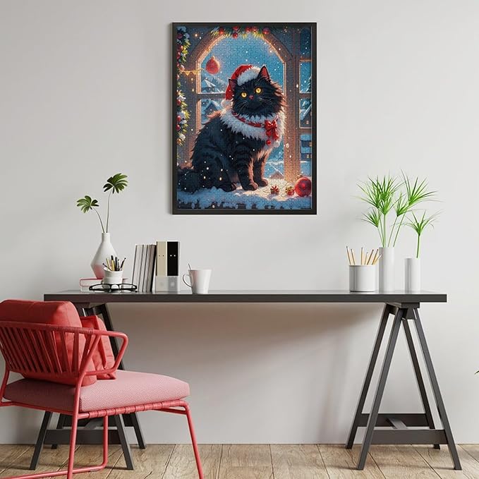 Jigsaw Puzzles for Adults 500 Piece - Christmas Black Cat Wooden Puzzles, Educational Games，Challenge Puzzles Puzzle Games, Stress Relief Games