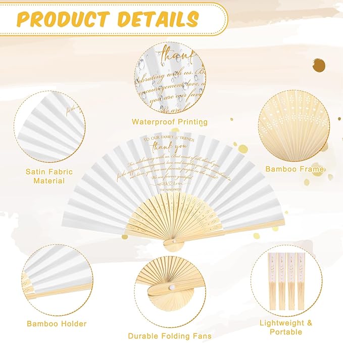 Menkxi 30 Pcs Silk Fabric Folding Fans Bulk for Wedding Guests Thank You Bamboo Folded Hand Fan for Bridal Shower Decoration Favor Vintage Handheld Fans Souvenirs with Organza Bag (White,Classic)