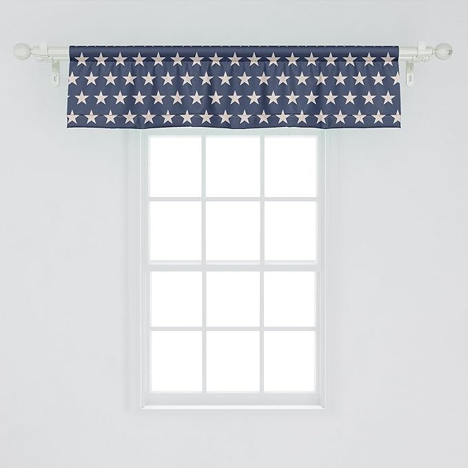 Ambesonne Star Window Valance, Patriotic Star of The American Flag Independence Themed Freedom Concept USA, Curtain Valance for Kitchen Bedroom Decor with Rod Pocket, 42" x 12", Blue Night