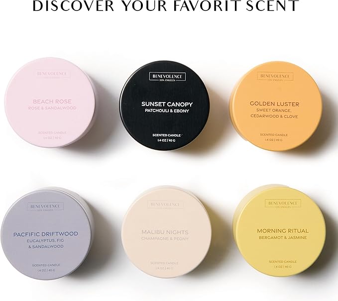 Benevolence LA Candle Gift Set – 6 Soy Scented Candles (1.4 oz) | Aromatherapy Candles with Orange, Eucalyptus, Rose & Jasmine | Gift Set Ideas for Women & Men | Ready for Gifting