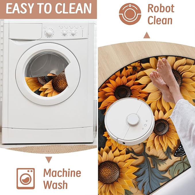Retro Sunflower Half Round Door Mat Butterfly Non Slip Bath Mats Absorbent Front Porch Rugs Shower Mat for Living Room Bedroom Kitchen Bathroom Floor Home Decor
