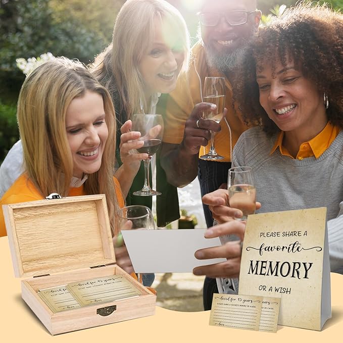 45th Birthday Party Share a Memory Set, 1981 Birthday Gifts for Women Men, 1981 Wooden Share A Memory Box with Memory Sign and 50 Pcs Memory Cards, 1981 Birthday Gifts, 45th Birthday Party Decorations