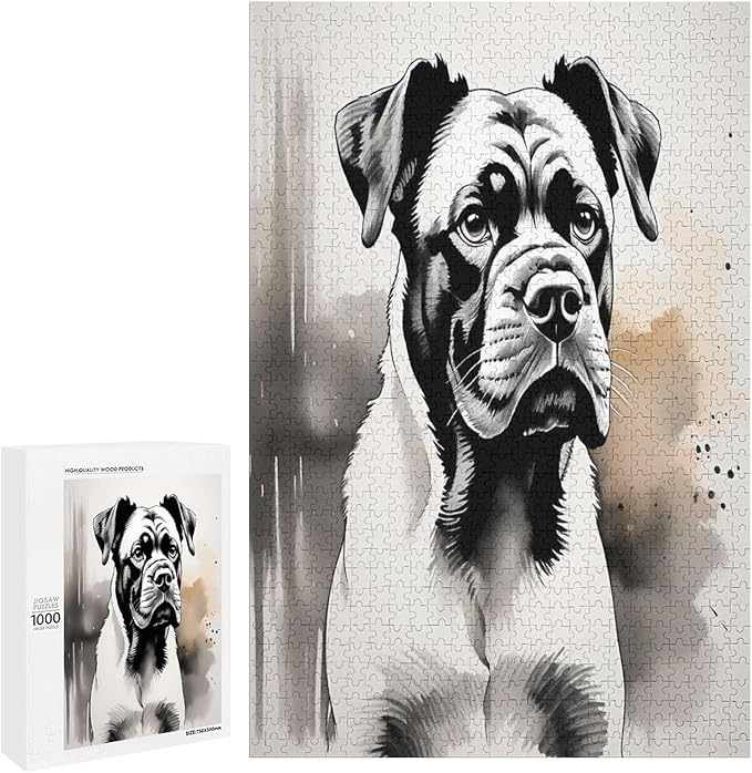 Boxer Dog Portrait Animal Wooden Puzzle 1000 Pieces Jigsaw Puzzles for Adults Puzzle Educational Toys Challenging Fun Games Gifts for Elders Kids Family and Friends