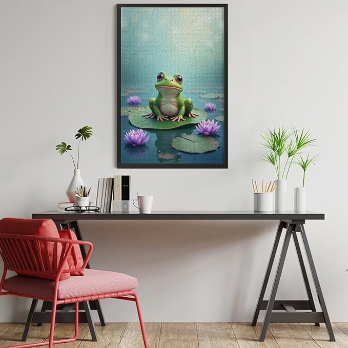 Puzzles for Adults 1000 Pieces Wooden Jigsaw Puzzle - Lotus Pond Frog Theme Puzzle，Party Games，Family Toys，Educational Puzzles，Stress Relief Wooden Puzzle，Gifts for Family，Colleagues and Friends