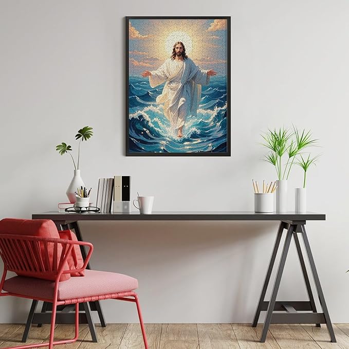 Jigsaw Puzzles for Adults 500 Piece - Jesus Walk On Sea Wooden Puzzle，Challenge Puzzles Puzzle Games， Stress Relief Games，Funny Puzzles，Unique Gifts for Wall Art