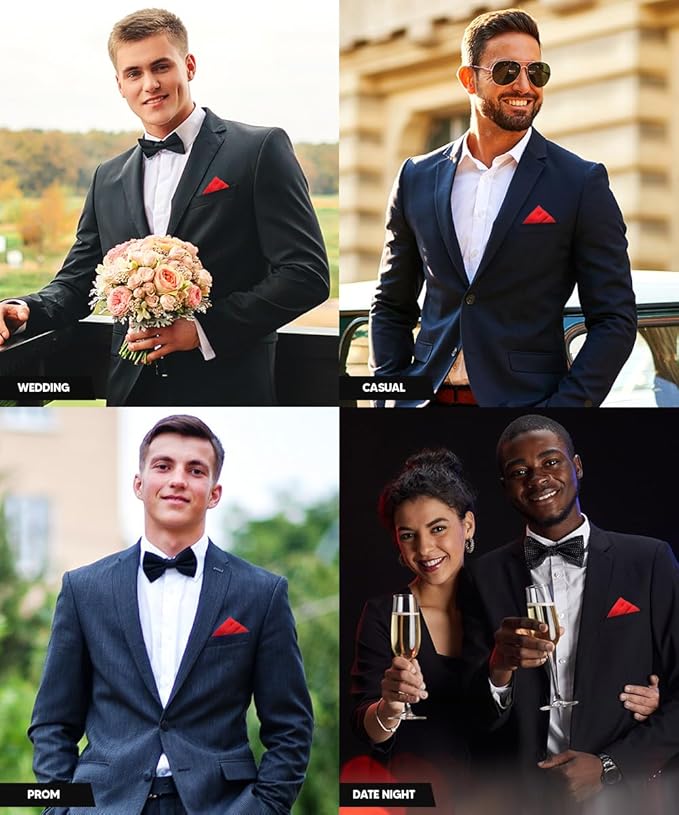 Premium Pre-Folded Four-Point Suit Pocket Square for Men with Sewn Pocket Fold