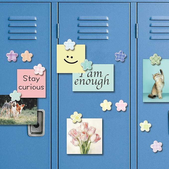 16 Pcs Floral Gingham Fridge Magnets, Strong Magnetic Cute Small Decorative Designs for Office, Kitchen, Home, School, Locker, Cabinet, Whiteboard & Gift, Flowers Magnet