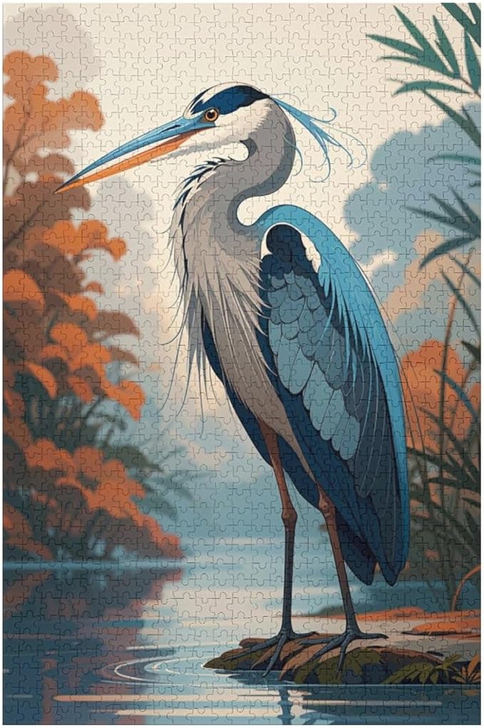 Jigsaw Puzzles for Adults 1000 Piece - Blue Heron On The Water Themed Wooden Puzzles Challenge Puzzles，Educational Games，Family Puzzles，Unique Gifts for Wall Art ，Funny Puzzles