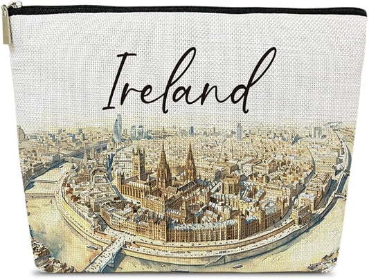Ireland Travel Gifts Makeup Bag, City Travel Cosmetic Bag for Purse, Watercolor Makeup Bags, Ireland Souvenir, Trip Favors for Traveller Lovers, City Themed Organizer