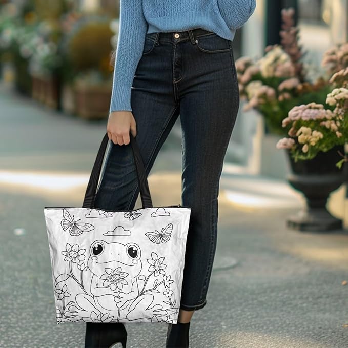 Cartoon Animal Printed DIY Coloring Tote Bag Waterproof Paper Handbags for Women Large Travel Shoulder Bags Purses
