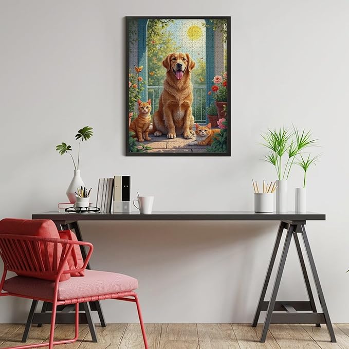 Puzzles for Adults 500 Pieces Wooden Jigsaw Puzzle - Garden Golden Retriever Theme Puzzle，Party Games，Family Toys，Educational Puzzles，Stress Relief Wooden Puzzle，Gifts for Family and Friends