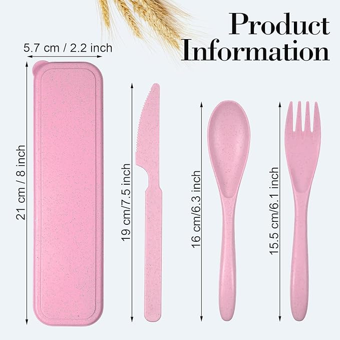 Yahenda 96 Sets Reusable Travel Utensils Set with Case Wheat Straw Cutlery Portable Spoon Knife Fork Tableware Lunch Box Bulk for Adults Travel Picnic Camping Utensils Gifts (Multi-colorful Colors)
