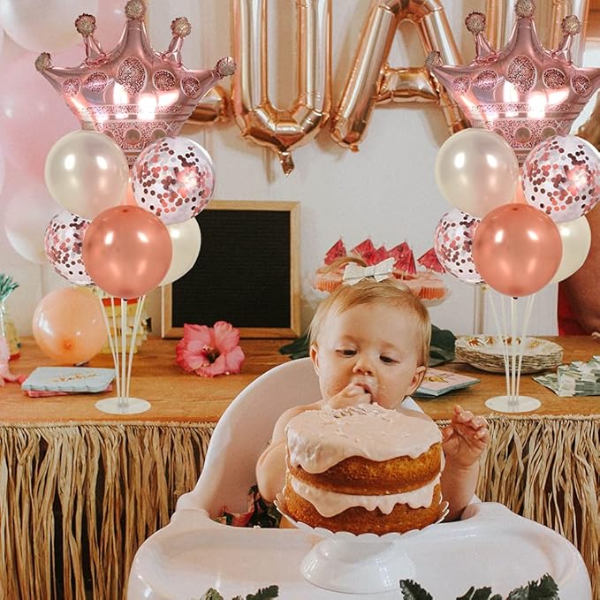 Rose Gold Balloon Stand Kit For Table 2 Set with 2 Rose Gold Crown Balloons Rose Gold Party Decorations Balloon Stand Table Centerpiece for Table, Wedding Baby Shower Queen Birthday Party Decorations