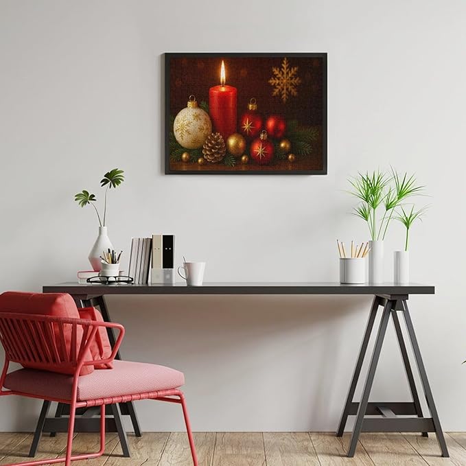 The Burning Christmas Candles 500-Piece Wooden Jigsaw Puzzle, Relaxing Winter Puzzle, Idea, Mindful Leisure Activity, Holiday Indoor Fun, Cozy Puzzle for Adults and Kids