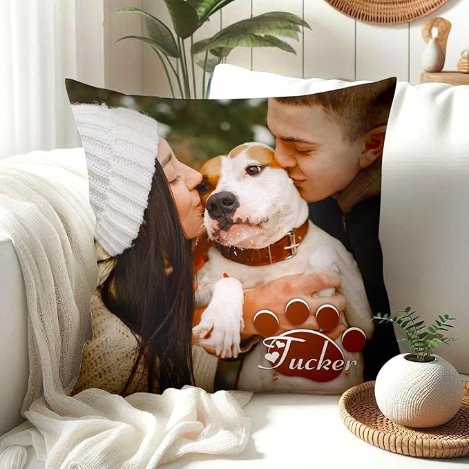 Personalized Pet Memorial Throw Pillow with Photo (Insert Included) - Sympathy Gift for Loss of Dog or Cat - Customized for Pet Lovers and Owners (Grey)
