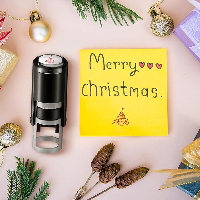 Supervitae 2 Pack Christmas Tree Print Stamps Ink Stamper Mini Red Self Inking Stamps for Party Activities Craft Supplies