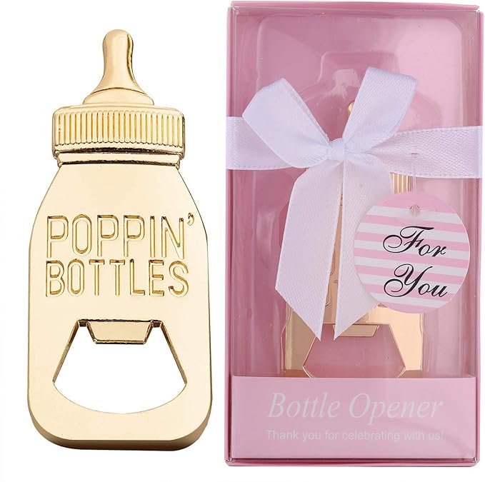 16 Pack Bottle Opener Baby Shower Favor For Guest,Cute Poppin Bottle Shaped Bottle Opener Favors for Baby Shower Souvenir Supplies and Decorations For Boy or Girl (Pink, 16)